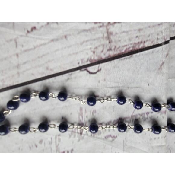 Vintage Blue Glass Silver Tone Rosary Infant Christ St Anthony prayer Beads - Picture 8 of 9